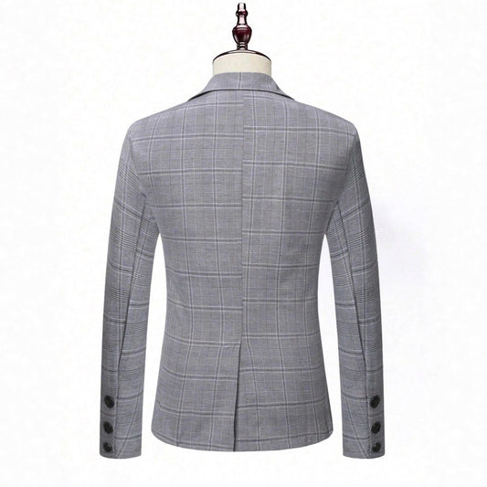 Mens Slim-Fit Plaid Business Suit Two-Piece Set