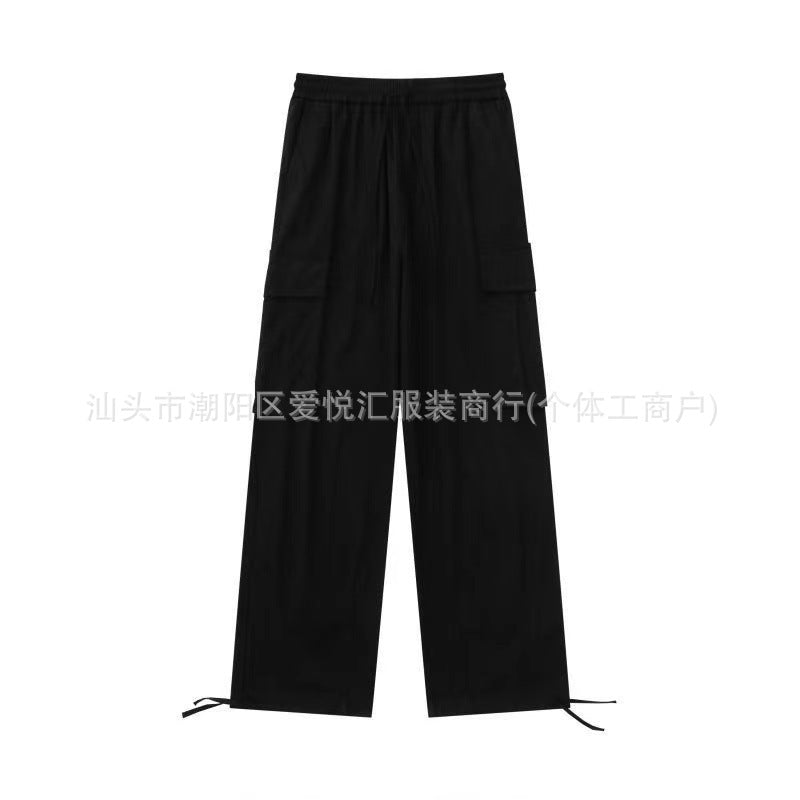Loose Fitting Casual Straight Leg Cargo Pants With Multiple Pockets And A Drawstring Waist