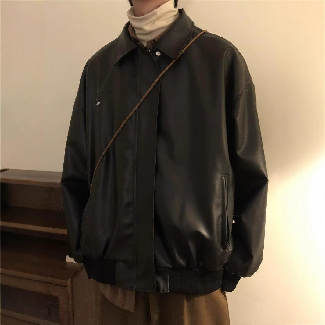 Trendy Cool Leather Jacket A Slim-fit Streetwear Coat