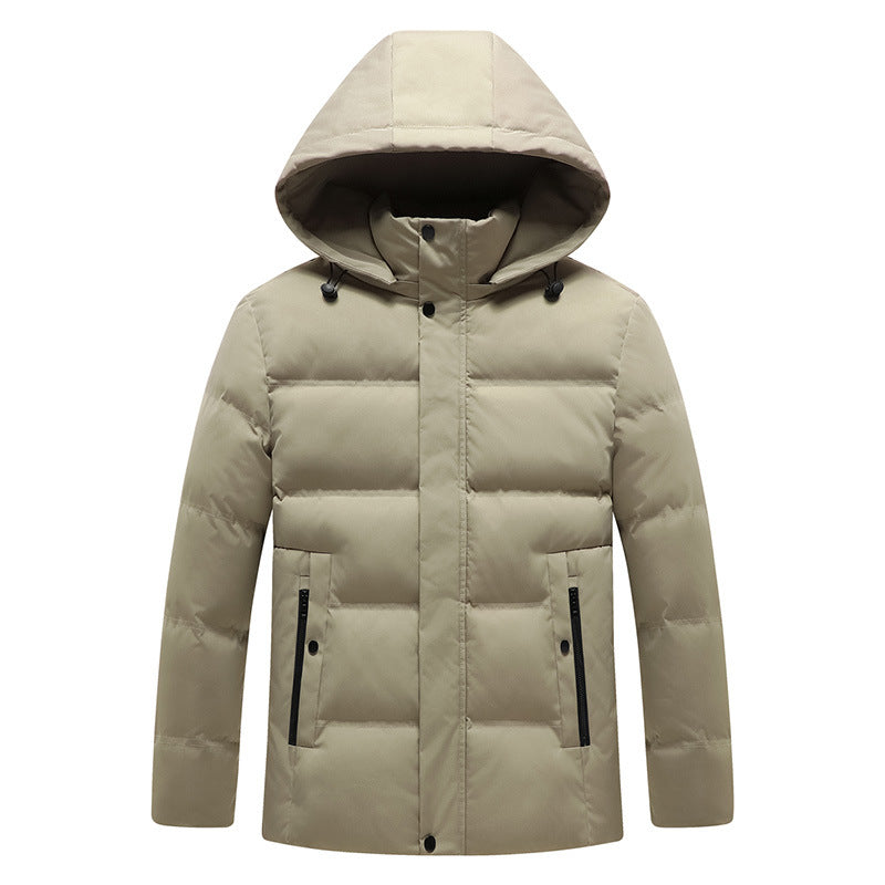 Mens Padded Cotton Coat With Fleece-Lined Detachable Hood