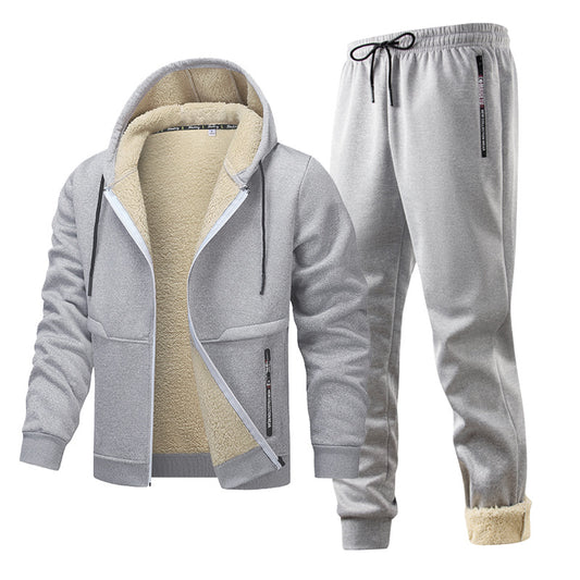 Mens Fleece-Quilted Set With Hoodie And Fleece-Lined Jacket For Men