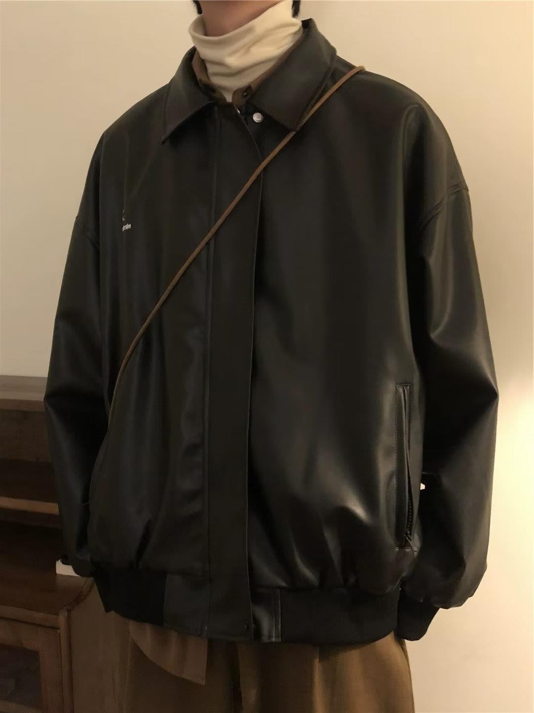 Trendy Cool Leather Jacket A Slim-fit Streetwear Coat