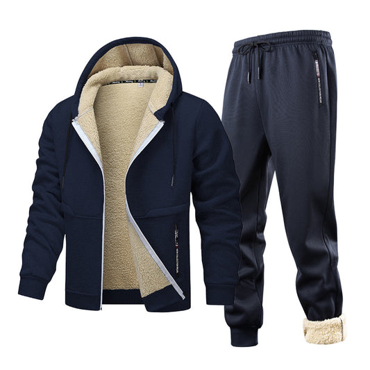 Mens Fleece-Quilted Set With Hoodie And Fleece-Lined Jacket For Men