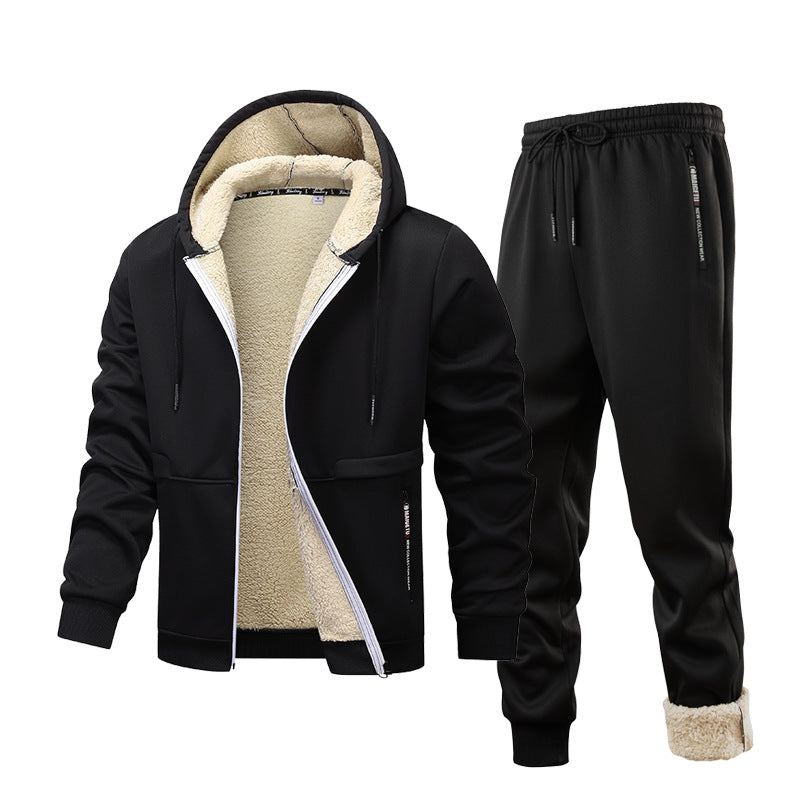 Mens Fleece-Quilted Set With Hoodie And Fleece-Lined Jacket For Men